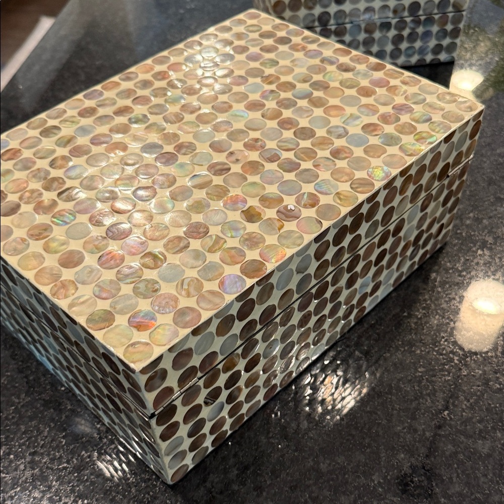 Rectangle Mother of Pearl Handmade Geometric Box with Hinged Lid (Set of 2) - Picture 12 of 14
